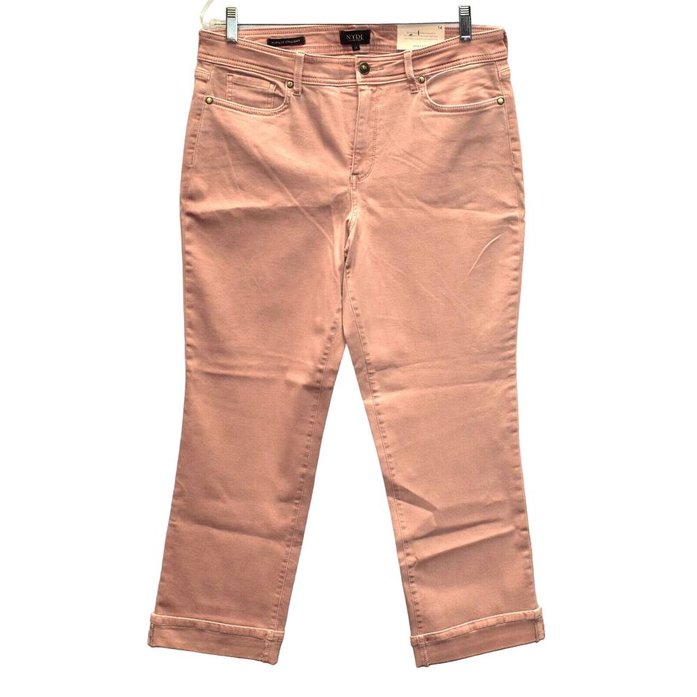 NWT NYDJ NOT YOUR DAUGHTERS JEANS Marilyn Straight Pink Ankle Cuff Jeans Size 14 - Picture 1 of 8